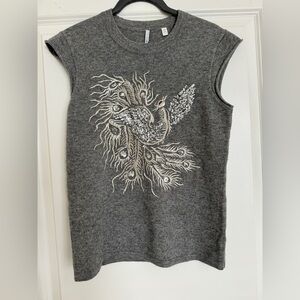 lisli Cashmere Cap Sleeve Embroidered Dragon Sweater Size M